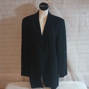 Talbots 100%Wool Black Long   Blazar Jacket Y2K  MadeIn USA Sz 16